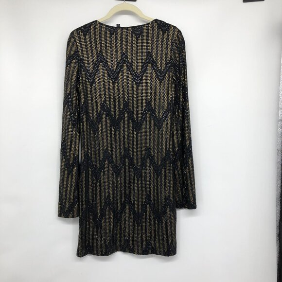 Joe's Jeans Black & Gold Yves Sequin Chevron Long Sleeve Mini Dress size XS - Picture 3 of 16